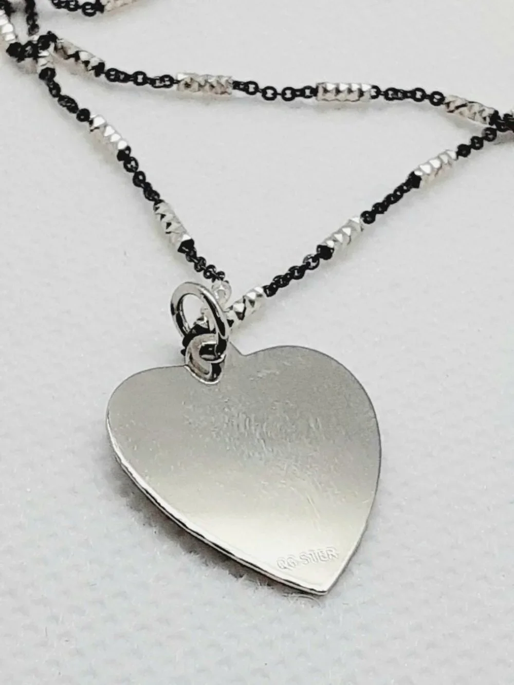NEW 18 inch 925 silver oxidized fancy chain and textured heart pendant - Picture 6 of 11